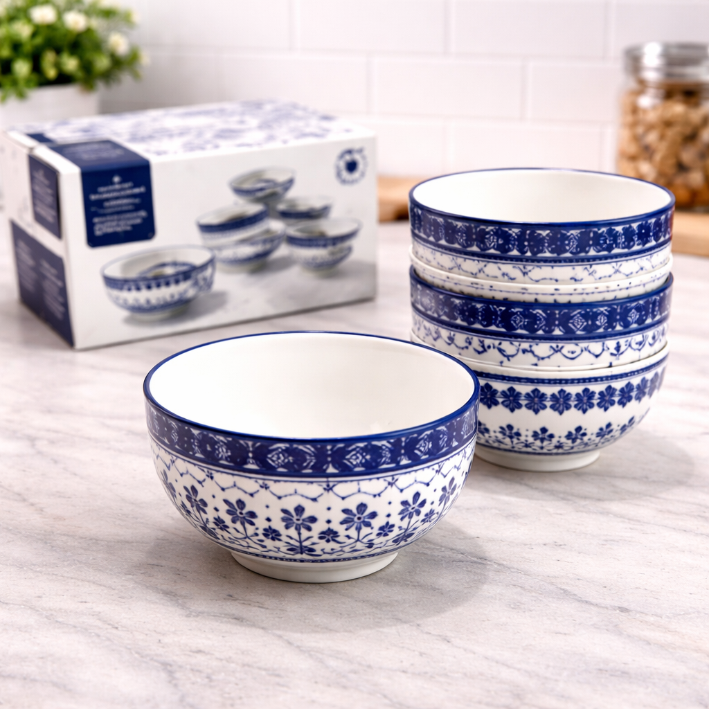 DANNY HOME 10 PIECE -4.75 INCH BLUE & WHITE CERAMIC BOWL SET -SE-017