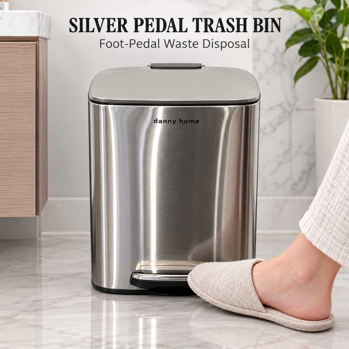 DANNY HOME SILVER PEDAL TRASH BIN