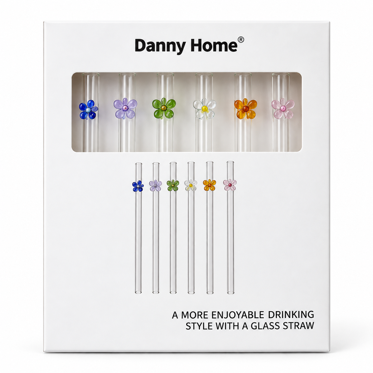 Danny Home 7 Piece Floral Glass Straw Set