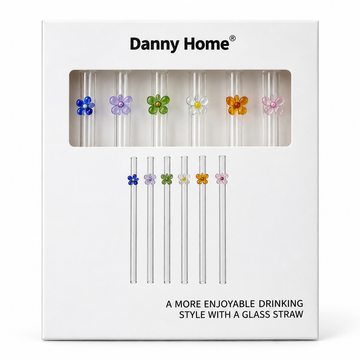 Danny Home 7 Piece Floral Glass Straw Set