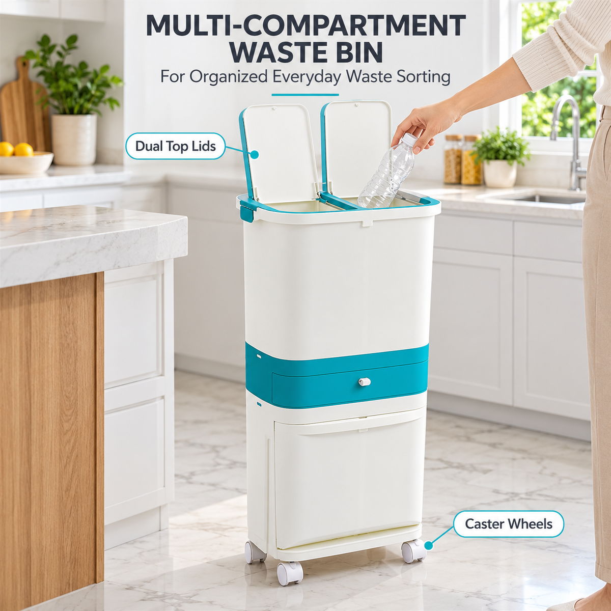 2 Layer Waste Sorting Bin – 42 Liter