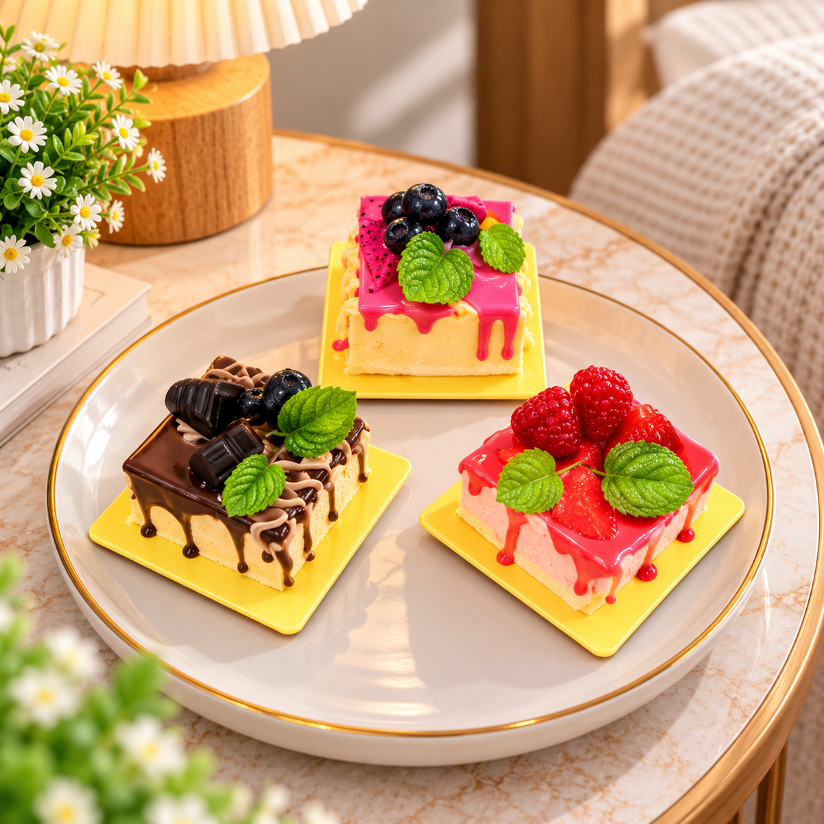 ARTIFICIAL SQUARE FRUIT & CHOCOLATE CAKE DISPLAY DECOR - 1 PIECE