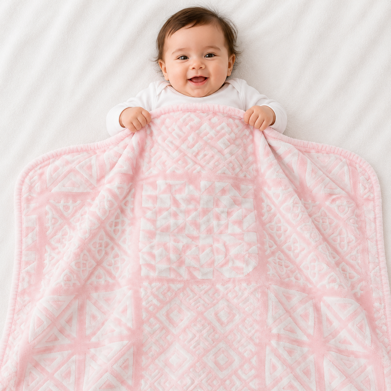 HAPPIMUMS BABY PLUSH SLEEPING BLANKET DOUBLE PLY BLUSH PATCHWORK 110 x 80 - PINK