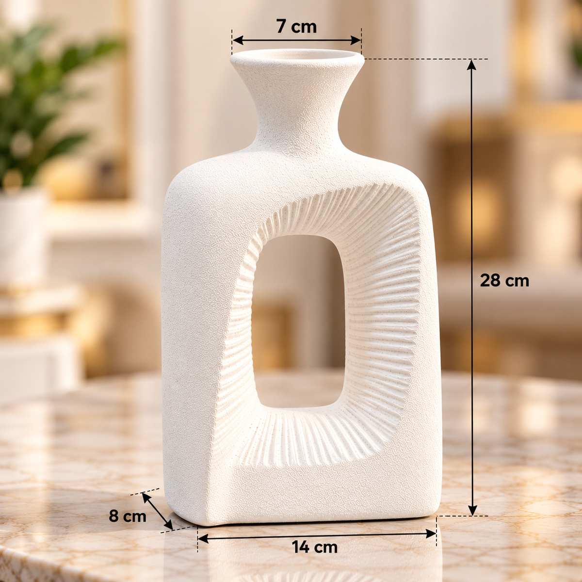 WHITE ABSTRACT OPEN CENTER DECORATIVE VASE - LARGE