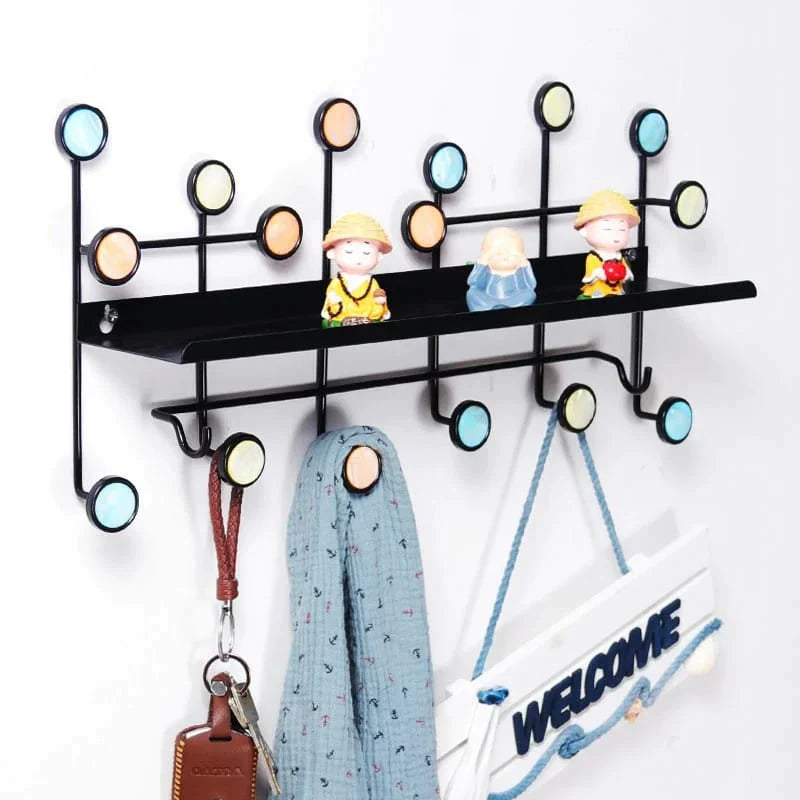 NORDIC STYLE WALL SHELF WITH HOOKS - RECTANGLE