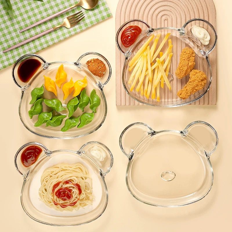 1 PIECE PLASTIC PARTITION DUMPLING PLATE WITH SAUCE & SEAFOOD PLATE