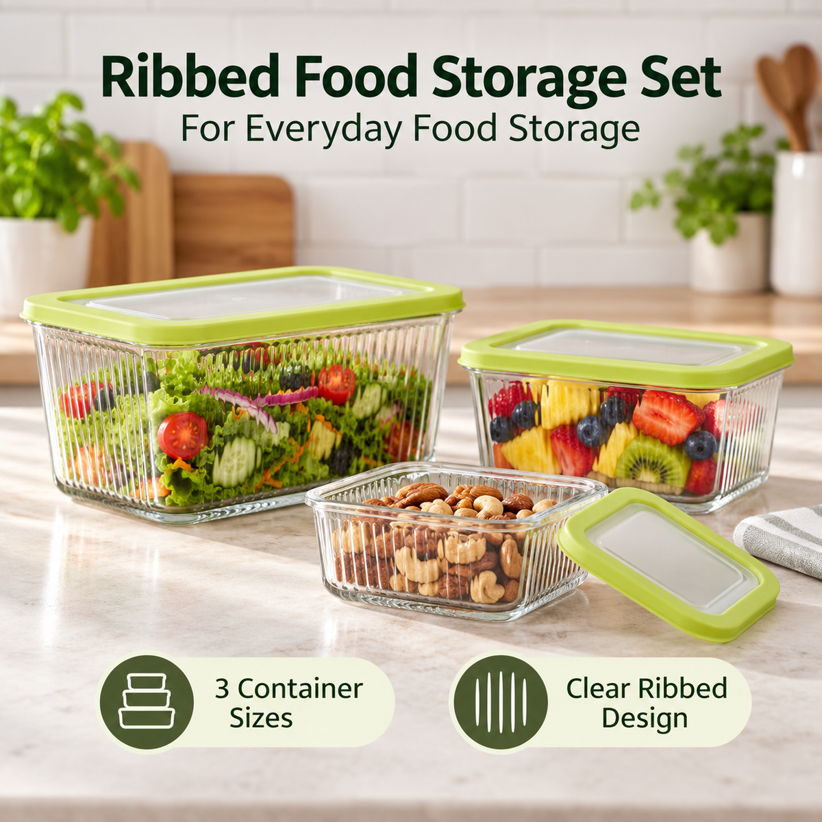 Limon Ribbed Food Storage Set – 3 Containers