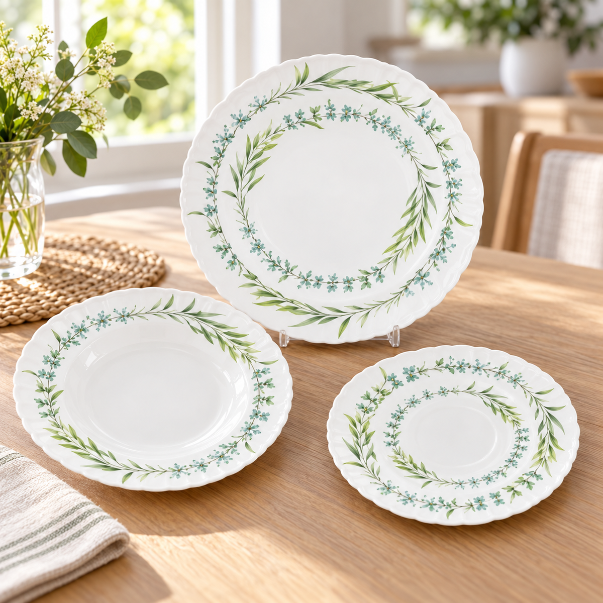 Danny Home 24-Piece Green Botanical Dinner Set