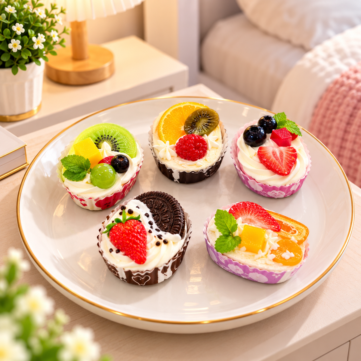 ARTIFICIAL MINI FRUIT DESSERT CUPCAKE DISPLAY - 1 PIECE