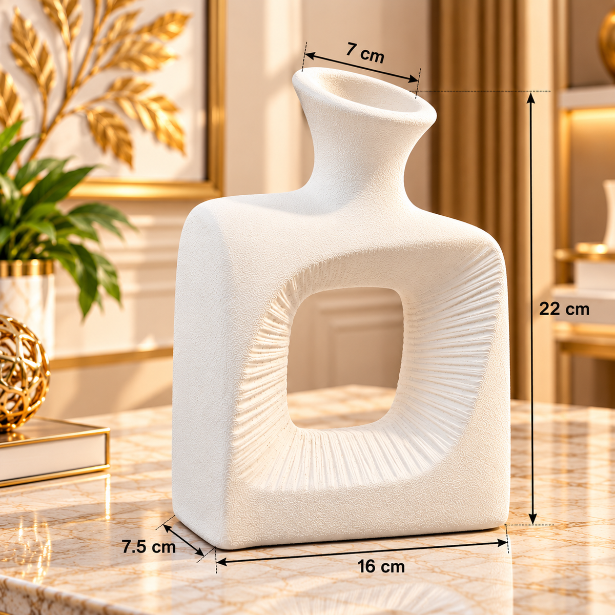 WHITE SQUARE OPEN CENTER DECORATIVE VASE - SMALL