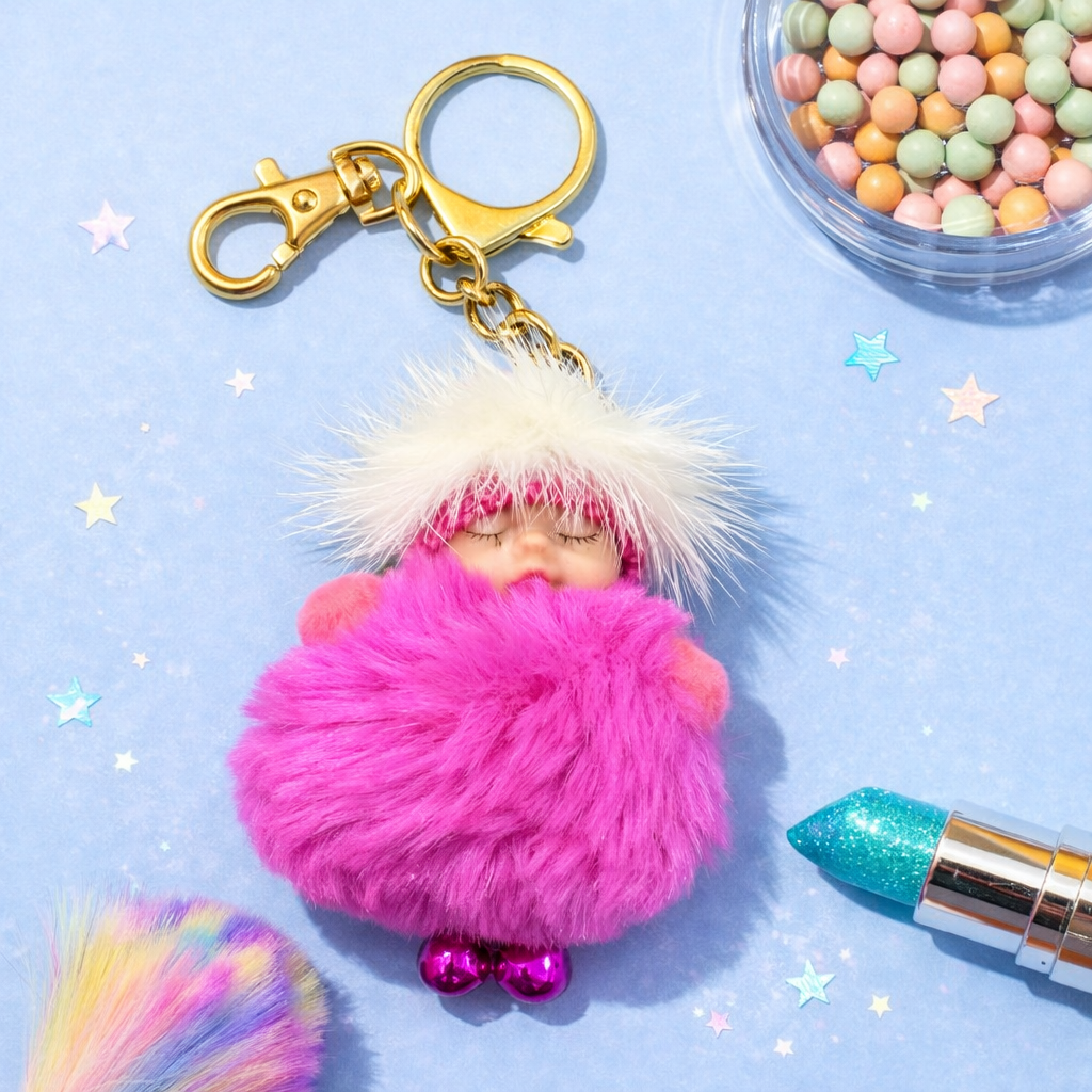 FLUFFY DOLL KEYCHAIN – FUR POMPOM BAG & KEY CHARM