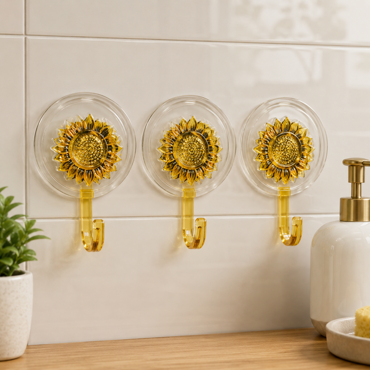 SUNFLOWER SELF ADHESIVE WALL HOOK SET - 3 PCS