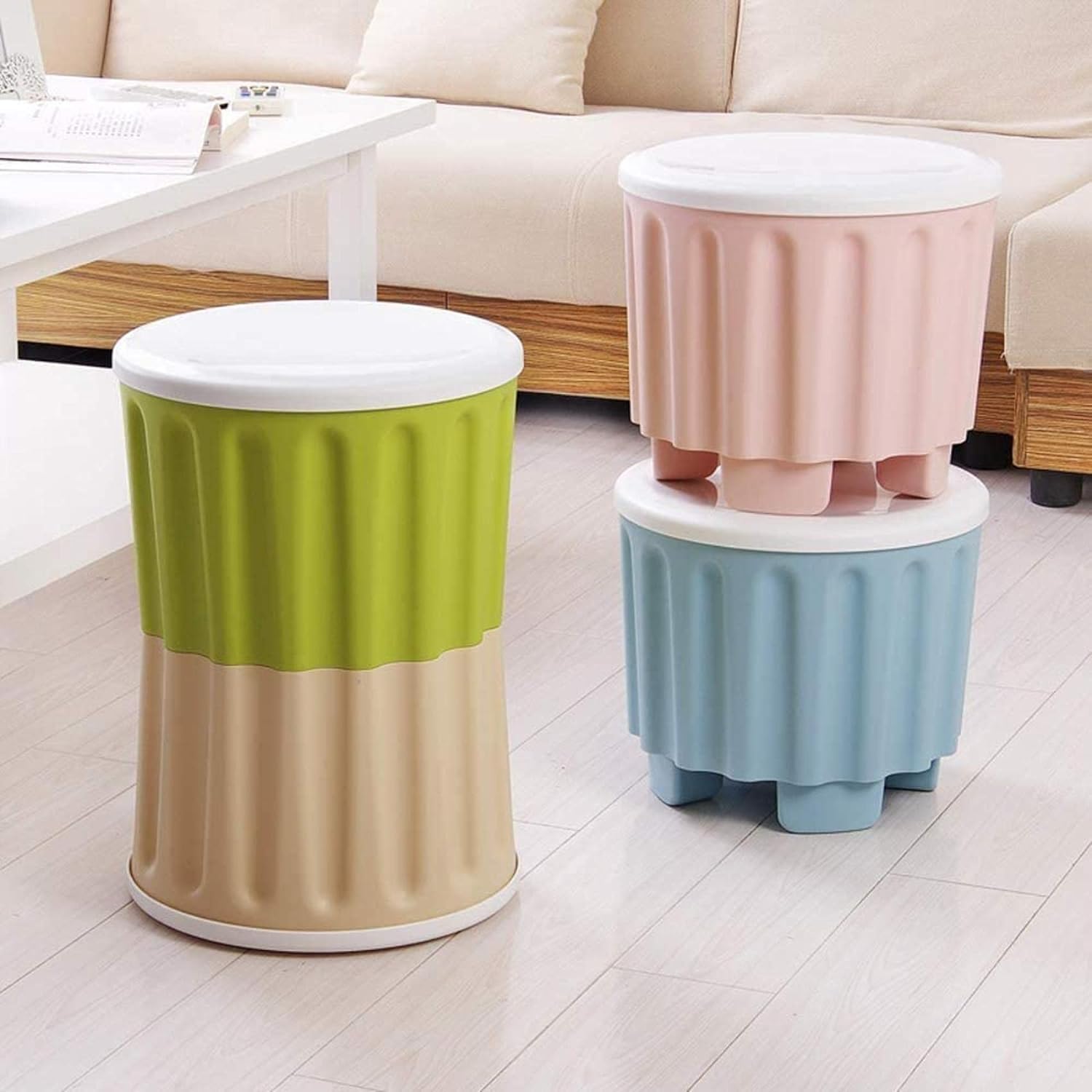 2 PIECES PLASTIC STORAGE CHAIR OTTOMAN FURNITURE FOR LIVING ROOM