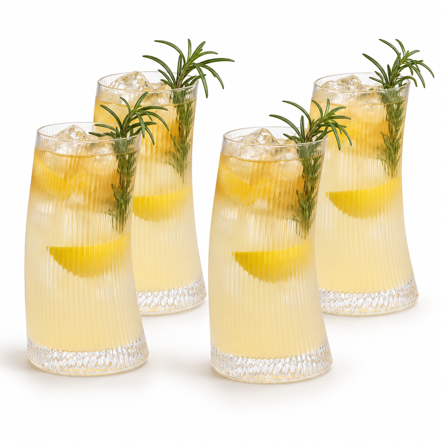 Danny Home 4 Piece Tall Ribbed Glass Set - 500 ml