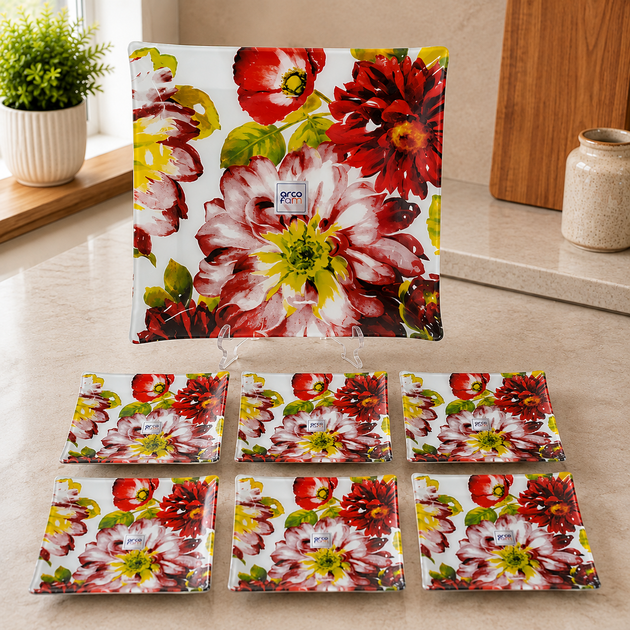 ARCOFAM SQUARE GLASS SERVING PLATE SET – NOSHIN