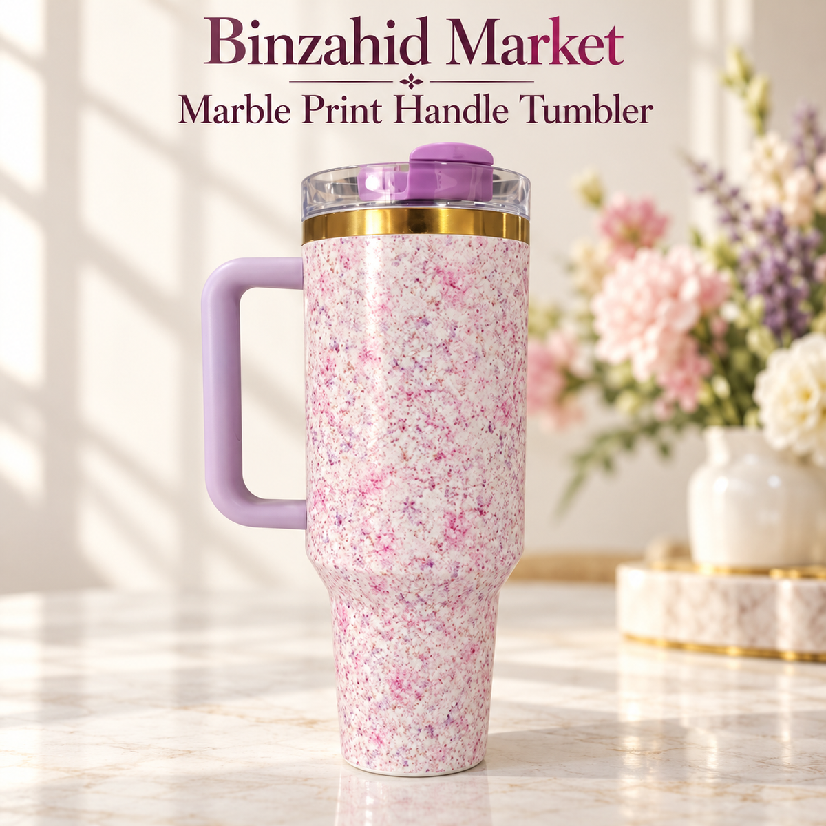 Marble Print Handle Tumbler