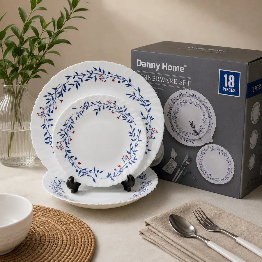 DANNY HOME 18 PCS BLUE BOTANICAL DINNERWARE SET