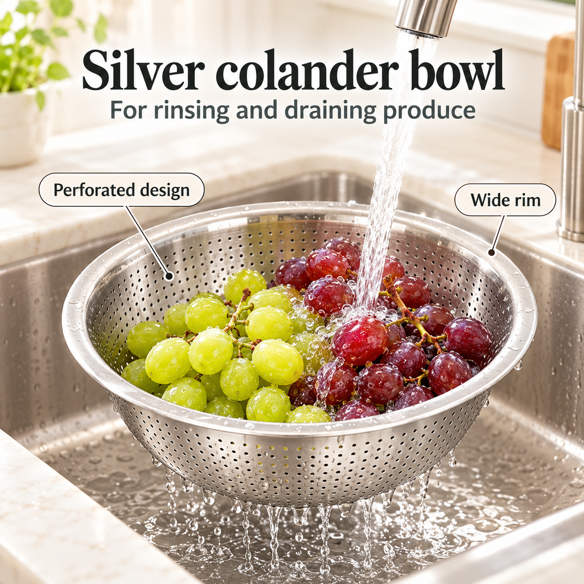 Danny Home Silver Colander Bowl - 28cm