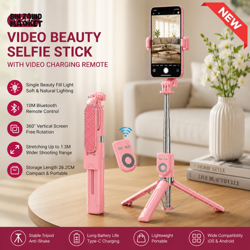 1.3M BLUETOOTH SELFIE STICK TRIPOD WITH REMOTE & FILL LIGHT