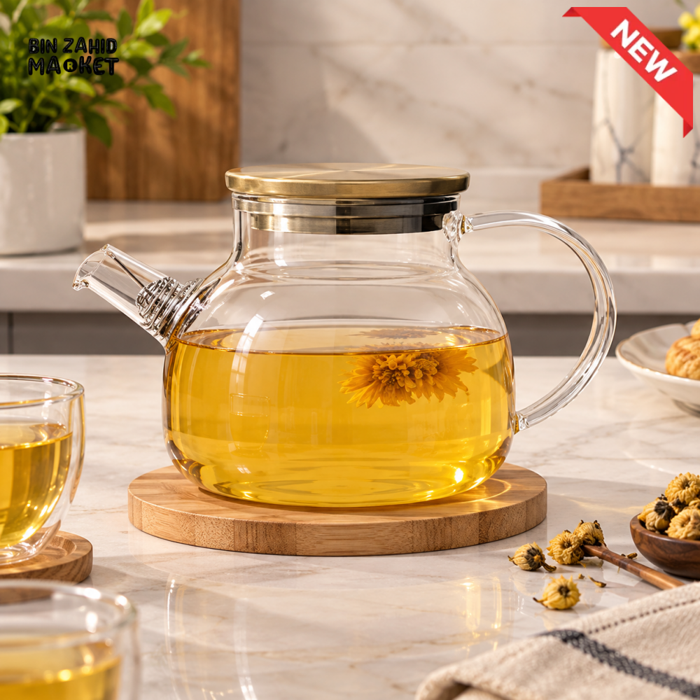 1 LITRE GLASS TEAPOT WITH STAINLESS STEEL LID