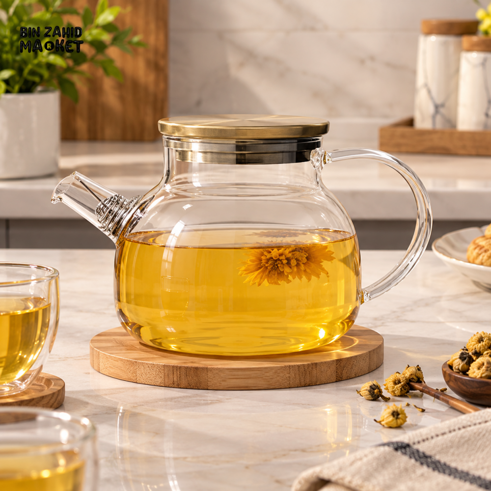 1 LITRE GLASS TEAPOT WITH STAINLESS STEEL LID