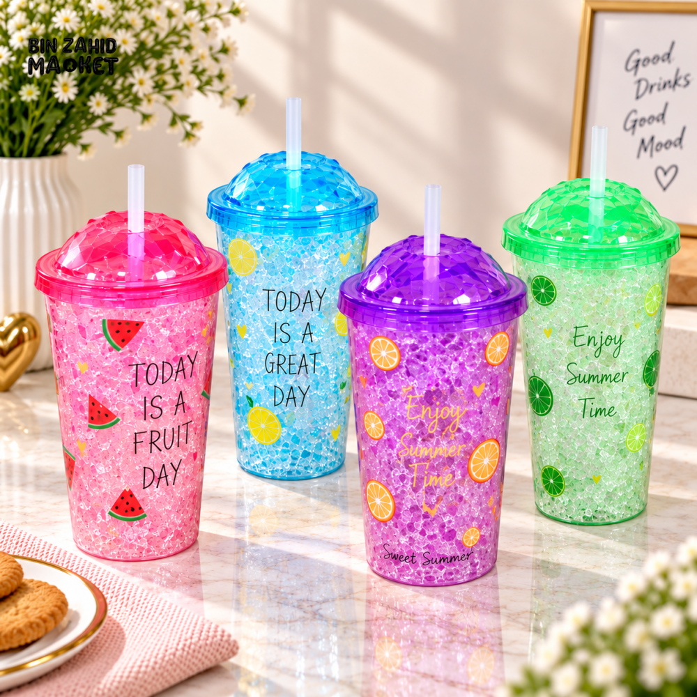 1-PIECE COLORFUL GLITTER FRUIT DESIGN TUMBLER SET WITH LIDS & STRAWS