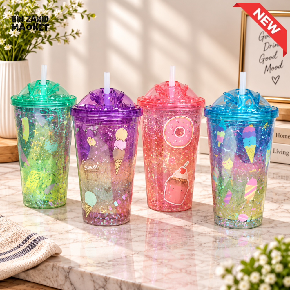 1-PIECE COLORFUL GLITTER TUMBLER SET WITH LIDS & STRAWS