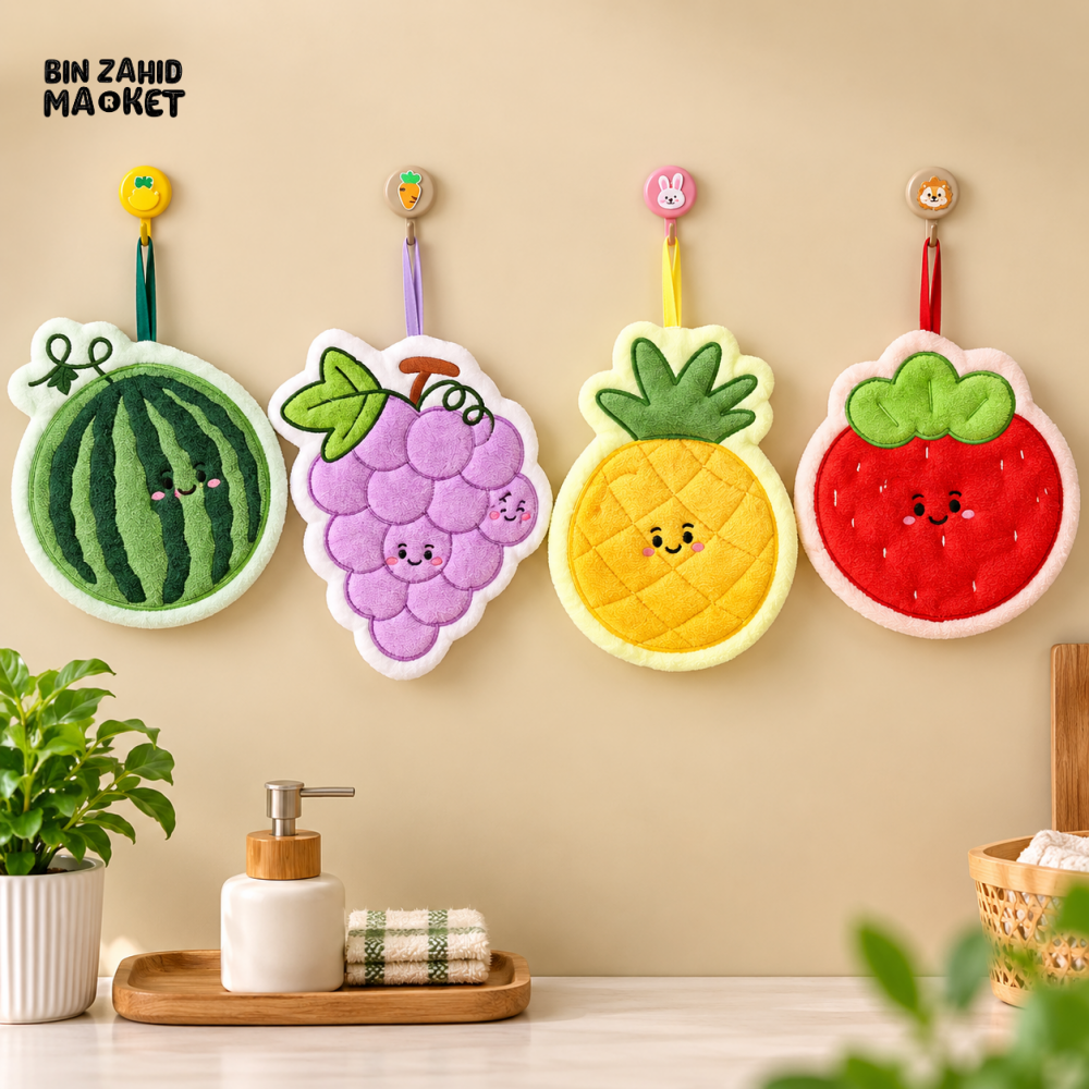 1-PIECE CUTE FRUIT DESIGN HANGING ABSORBENT HAND TOWEL SET