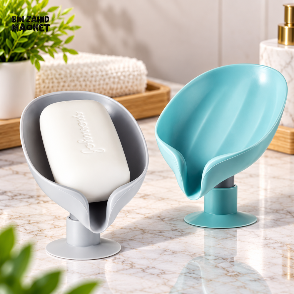 1 PIECE LEAF DESIGN SUCTION SOAP HOLDER WITH DRAINAGE TRAY
