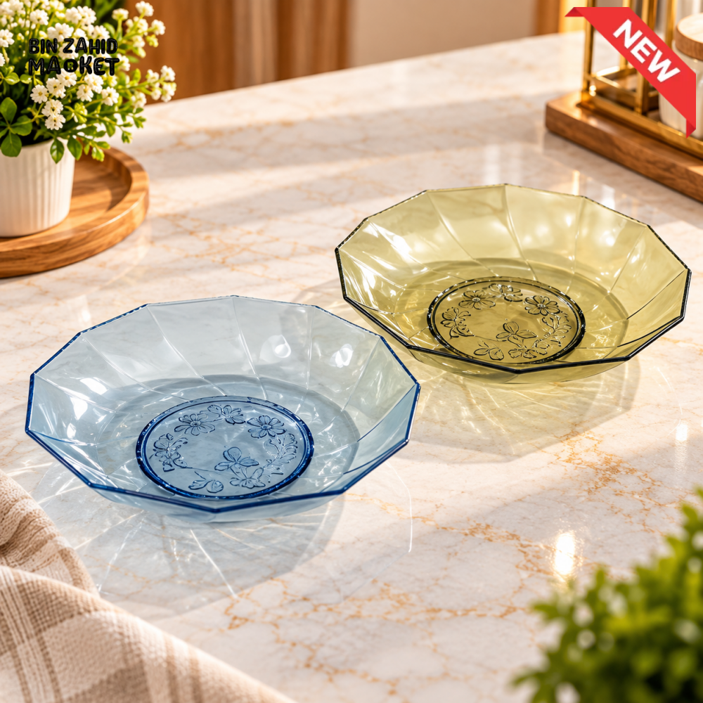 1 PIECE TRANSPARENT FACETED SERVING BOWL WITH FLORAL DESIGN - Serving bowl