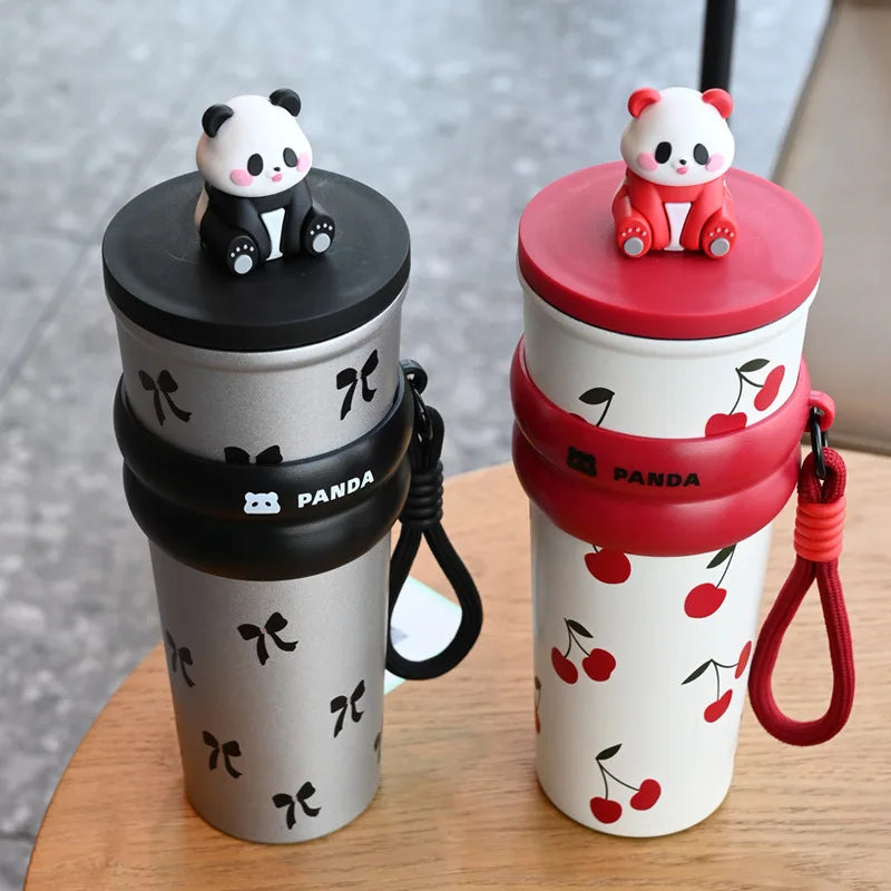 CARTOON PANDA THERMOS – STAINLESS STEEL VACUUM FLASK WITH LIFTING ROPE DIRECT DRINKING CUP & GIFT FOR STUDENTS