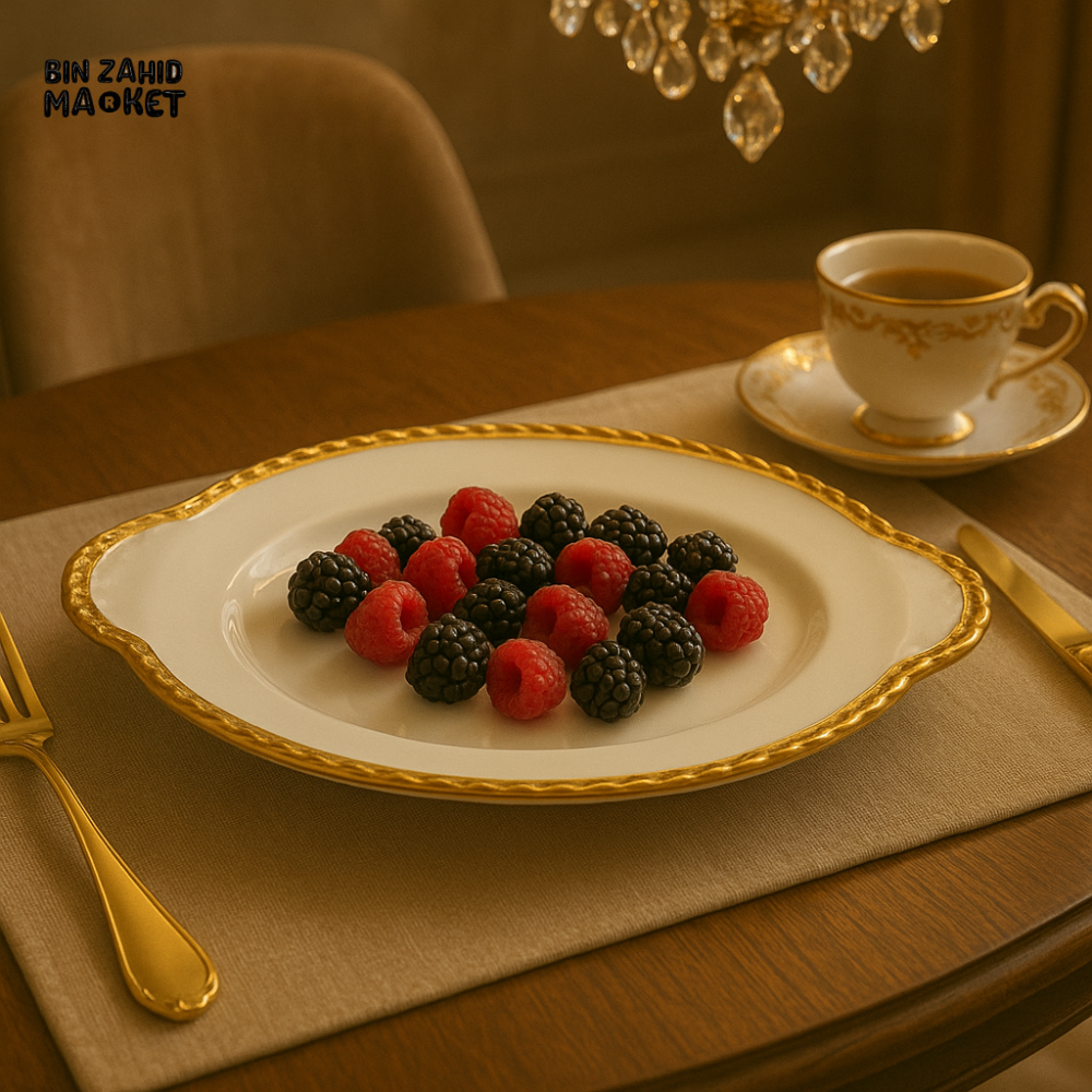 10" OVAL WHITE PORCELAIN SERVING PLATE WITH GOLD RIM – LUXURY DINING STYLE
