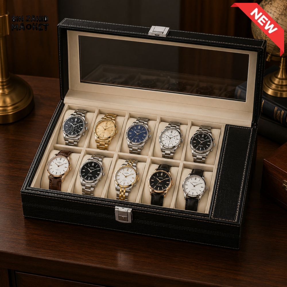 10-SLOT PREMIUM WATCH STORAGE BOX WITH GLASS LID