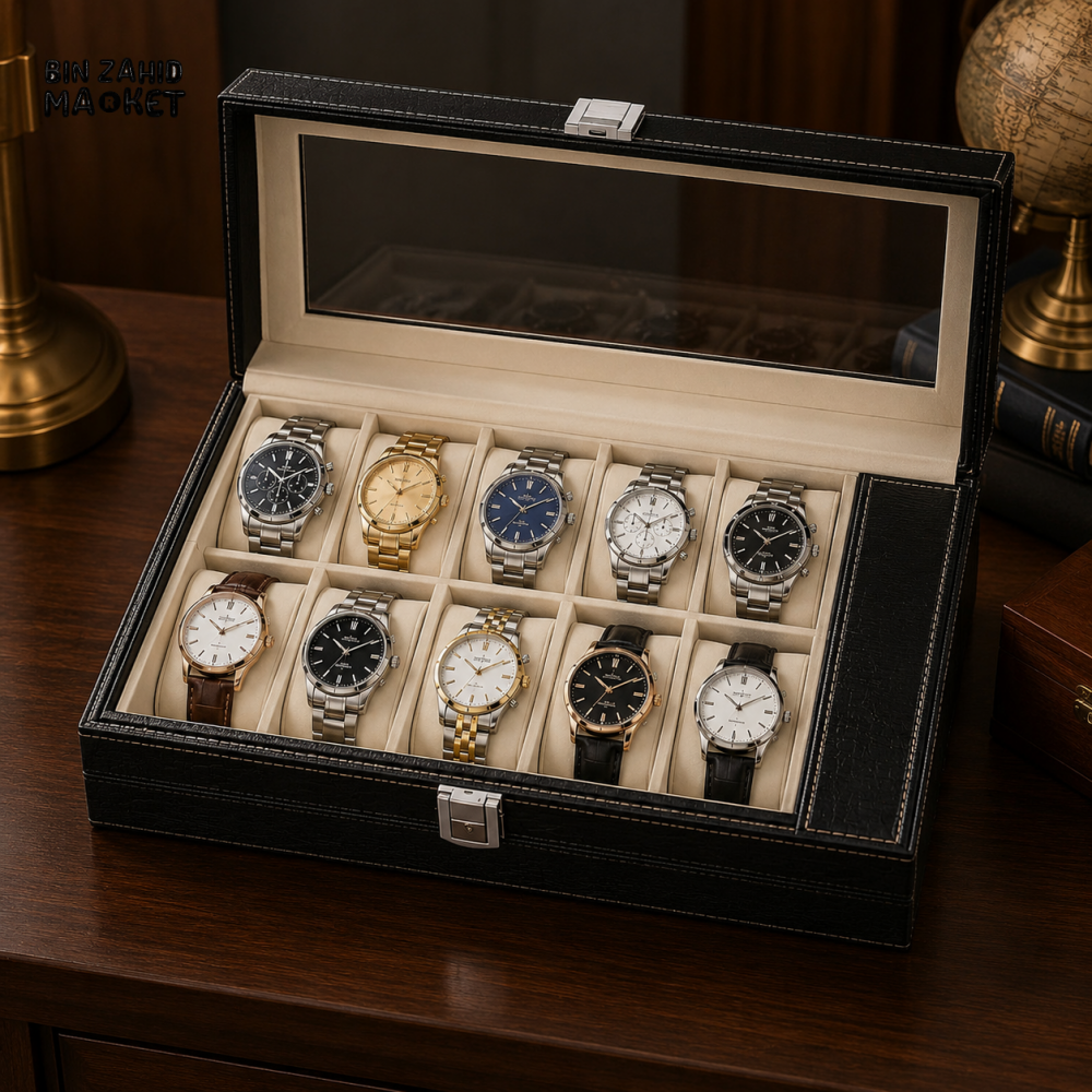 10-SLOT PREMIUM WATCH STORAGE BOX WITH GLASS LID