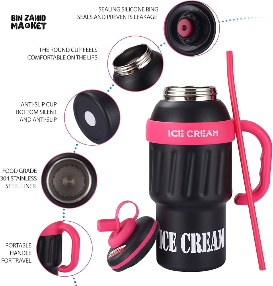 1000 ML STAINLESS STEEL TUMBLER - INSULATED FOR HOT & COLD DRINKS - BLACK