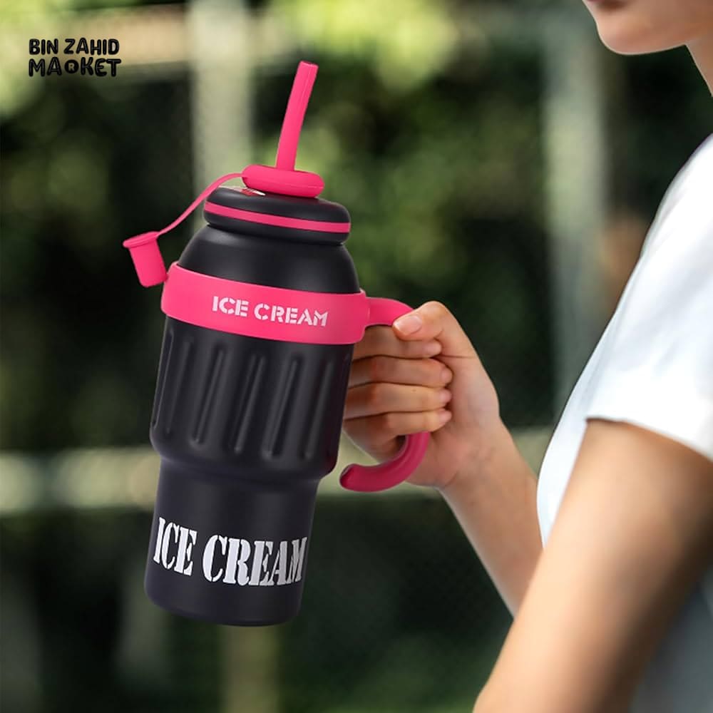 1000 ML STAINLESS STEEL TUMBLER - INSULATED FOR HOT & COLD DRINKS - BLACK