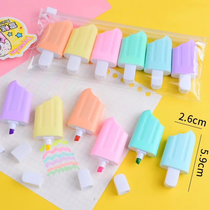 PACK OF 6 ICE CREAM SHAPE HIGHLIGHTERS