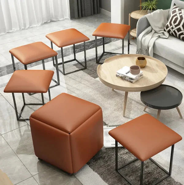 NORDIC LEATHER OTTOMAN 5 IN 1 MULTIFUNCTIONAL STOOL STORAGE FOOTSTOOL