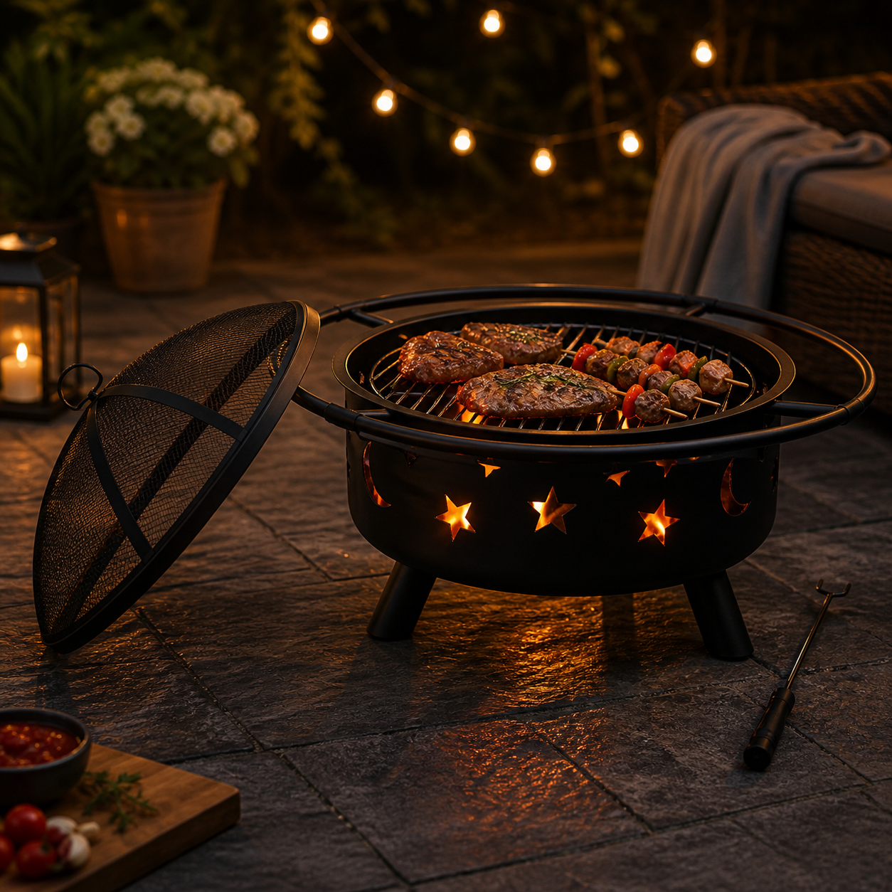 ROUND BONFIRE BBQ FIREPIT WOOD BURNING OUTDOOR GRILL PATIO BACKYARD CAMPING