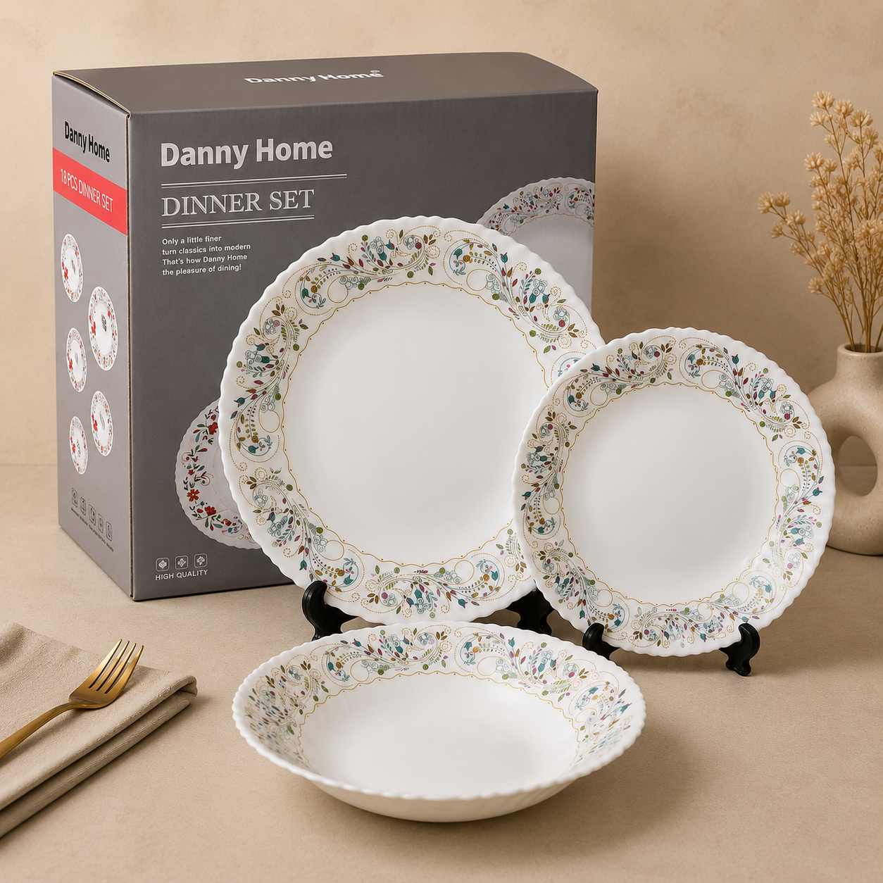 DANNY HOME 18 PCS FLORAL VINE DINNER SET