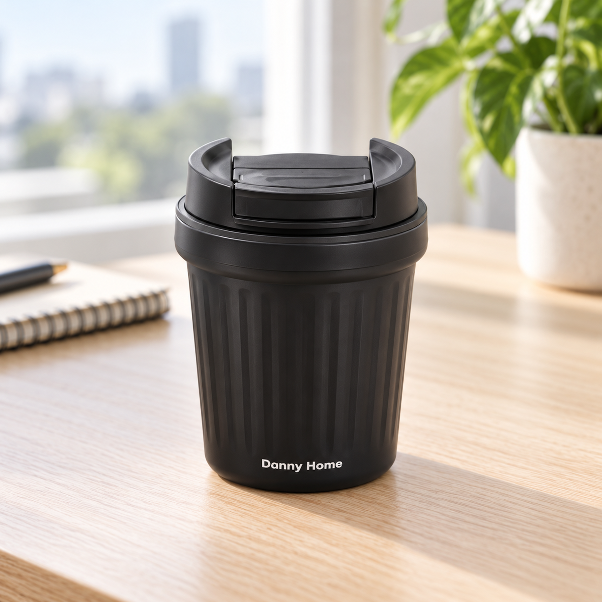 Danny Home Compact Black Ribbed Travel Cup - 300ml