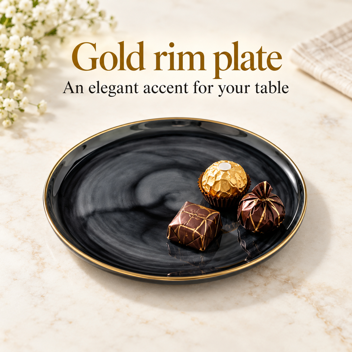 Danny Home Gold Rim Plate - 8 Inches