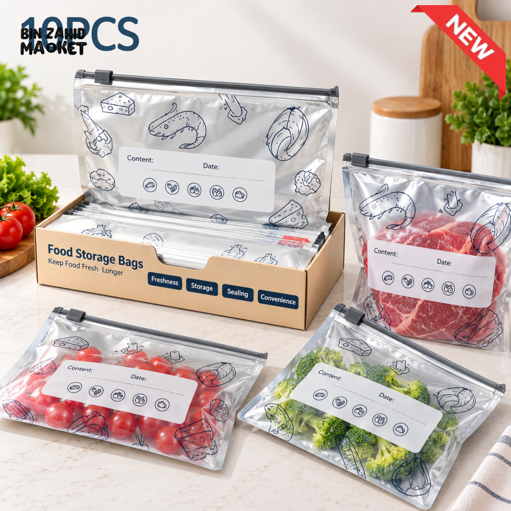 10PCS REUSABLE SLIDER ZIP FOOD STORAGE BAGS SET - 10.5’’ x 10’’ INCHES