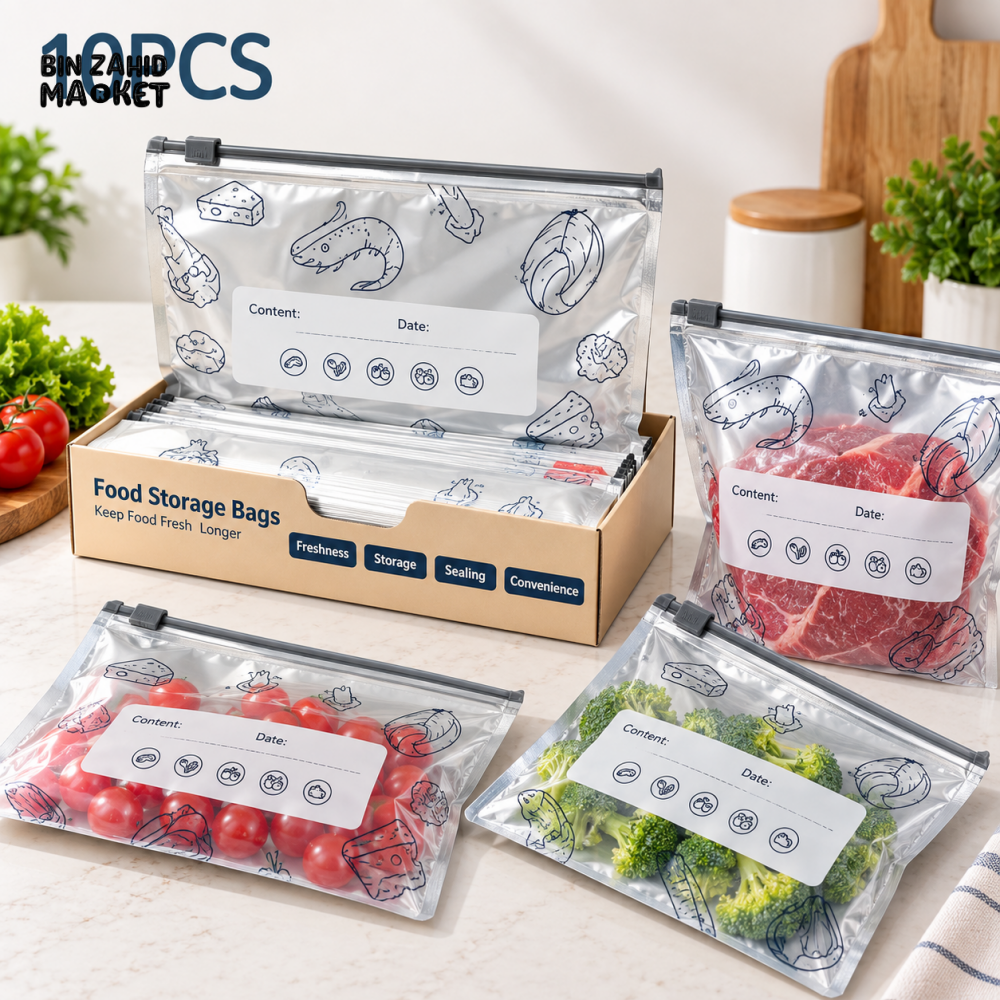 10PCS REUSABLE SLIDER ZIP FOOD STORAGE BAGS SET - 10.5’’ x 10’’ INCHES