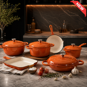 11-PIECE OSFE ENAMELED CAST IRON COOKWARE SET MULTIFUNCTIONAL KITCHEN COLLECTION - ORANGE