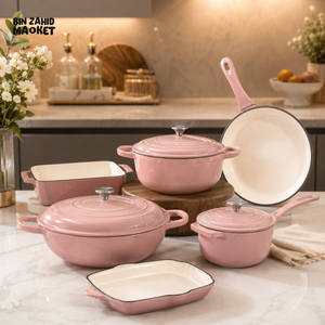 11-PIECE OSFE ENAMELED CAST IRON COOKWARE SET MULTIFUNCTIONAL KITCHEN COLLECTION - PINK