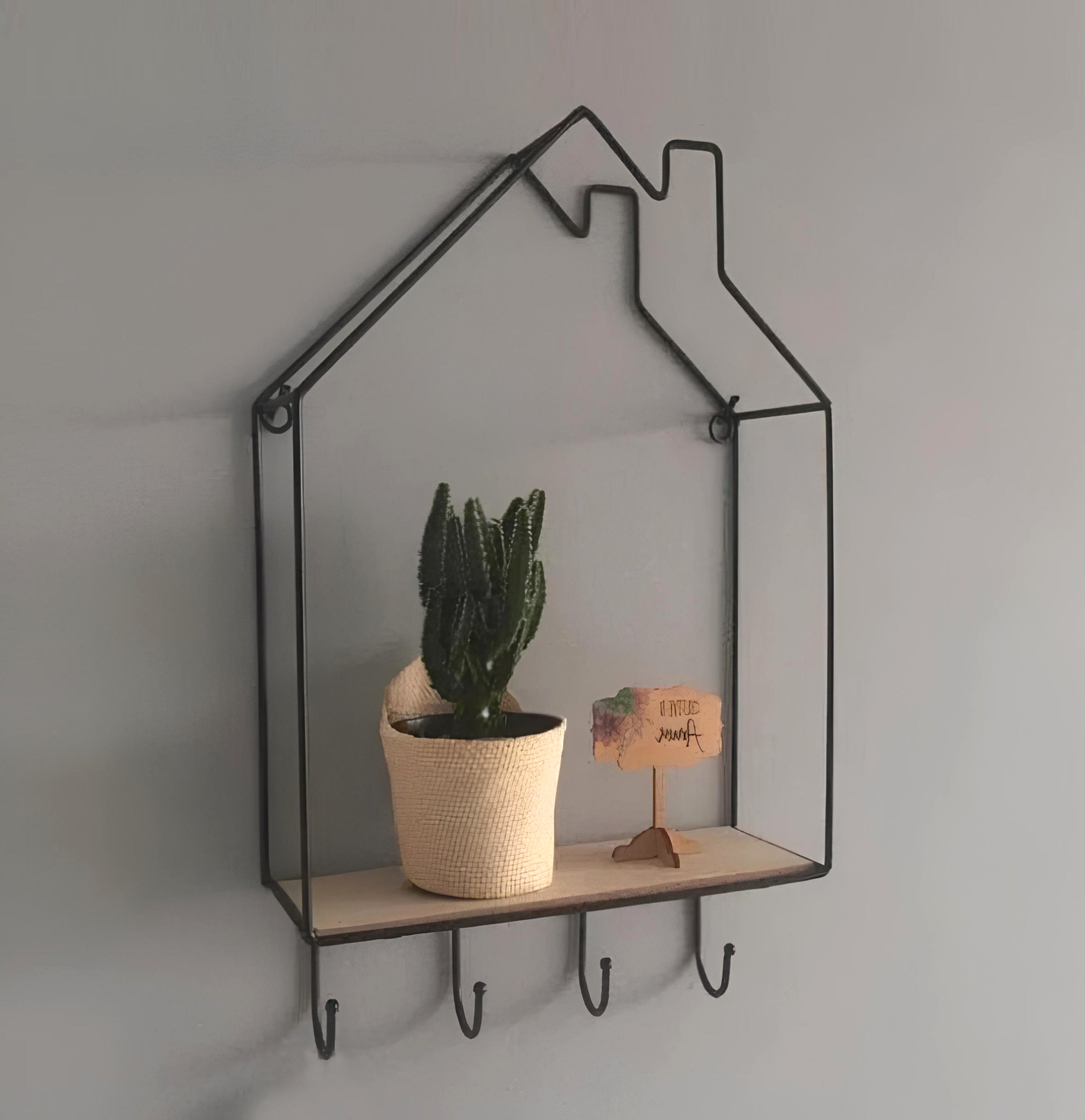 Hut Style Wall Shelf - With Hooks