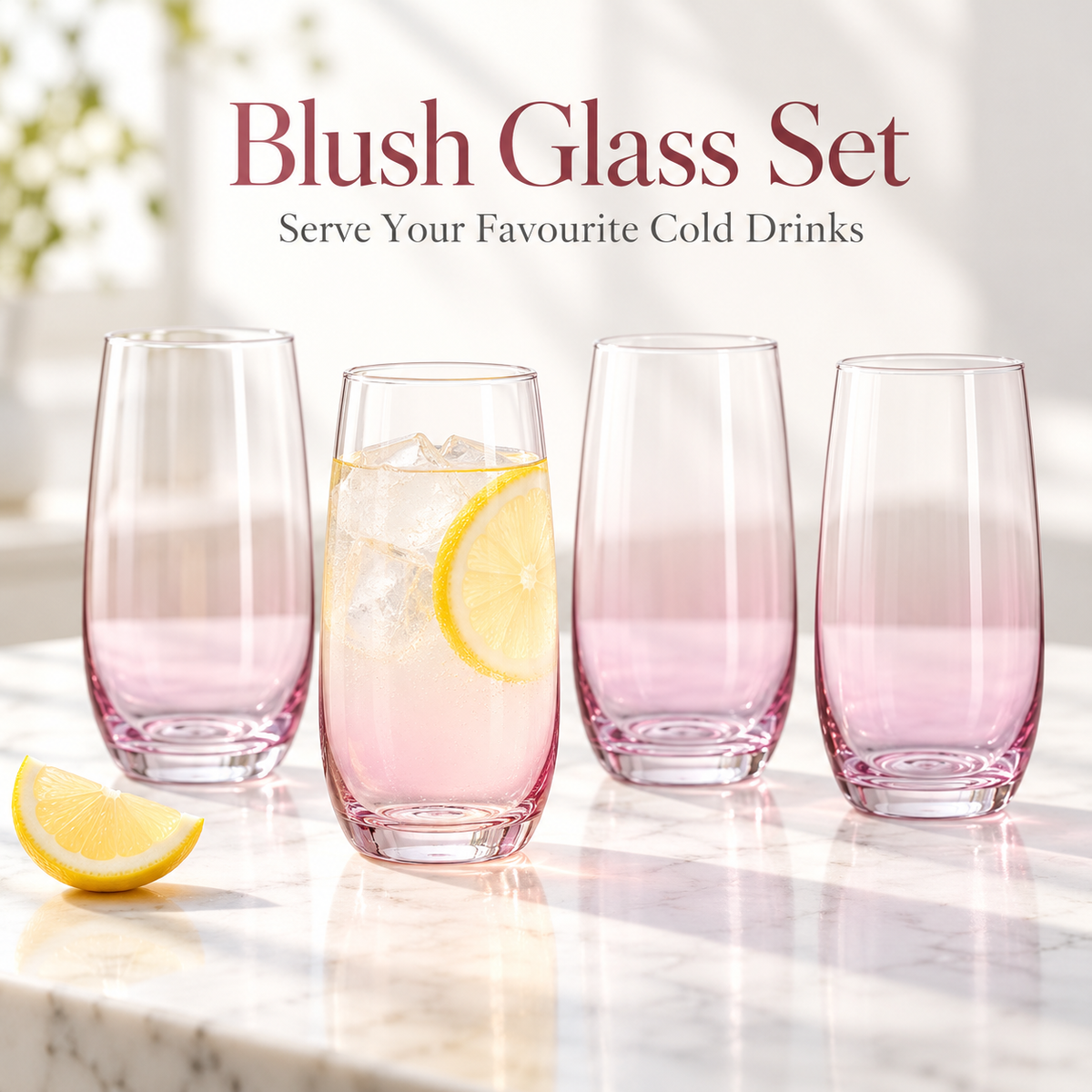 Danny Home 4 Piece Tall Blush Glass Set - 410 ml