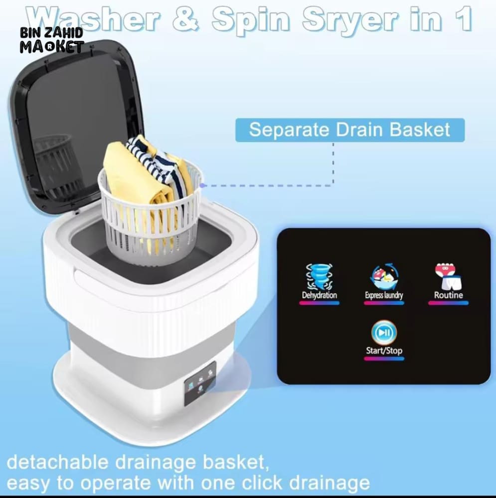 11L FOLDABLE MINI WASHING MACHINE WITH BUILT-IN DRAIN PIPE & READY-TO-USE DRYER – PORTABLE LAUNDRY SOLUTION FOR HOME & TRAVEL