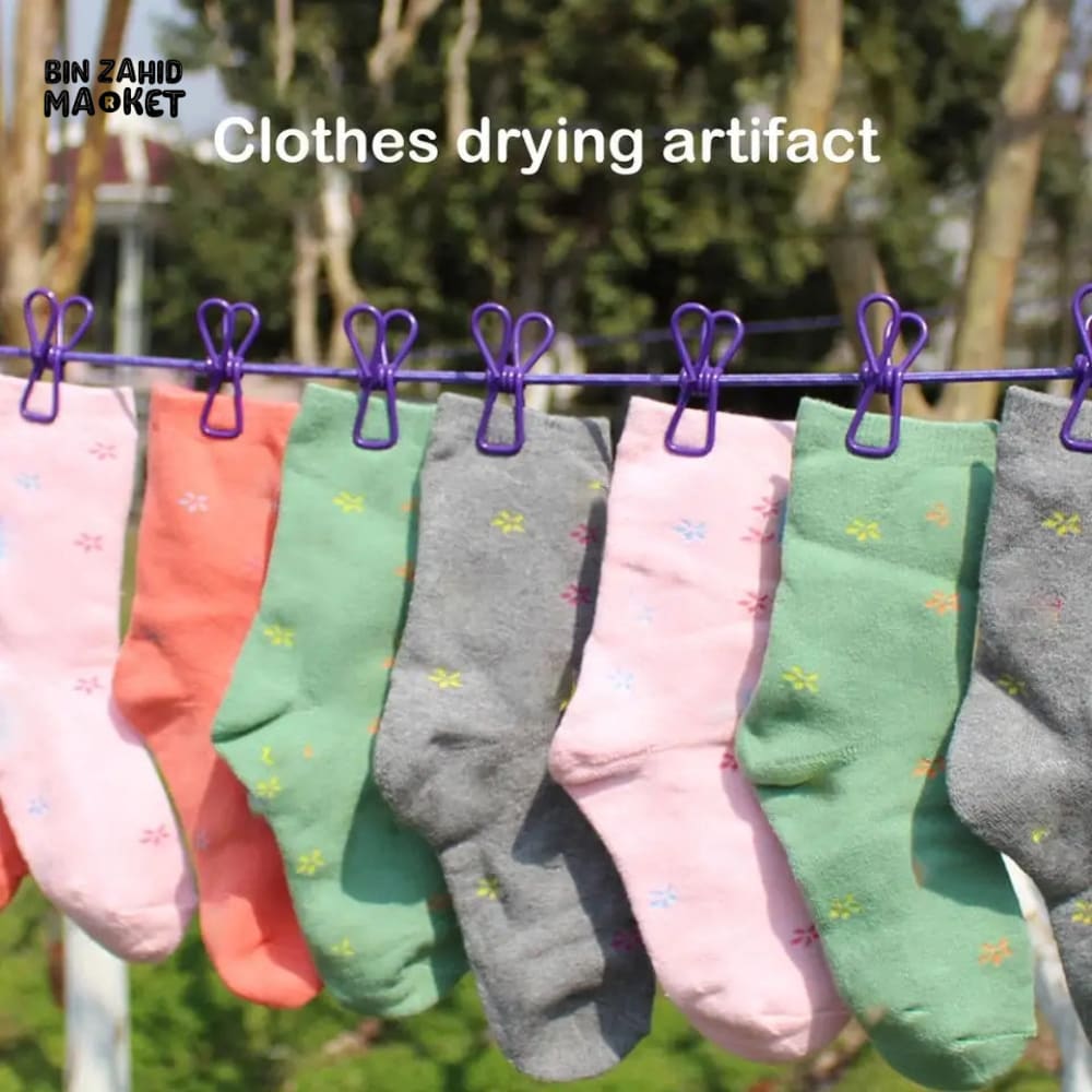 12 CLIPS DRYING CLOTHES ROPE